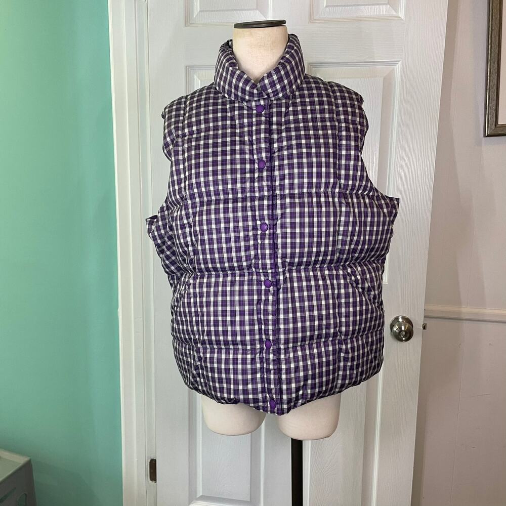 Lands' End Down Quilted Puffer Vest Plaid Snap Front Women's Size XL/XXL